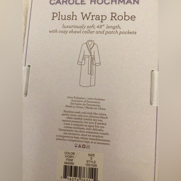 NWT Carol Hochman Plush Robe Ivory Fleece Pocket S Luxury Cozy Warm Classic Soft - Picture 4 of 6